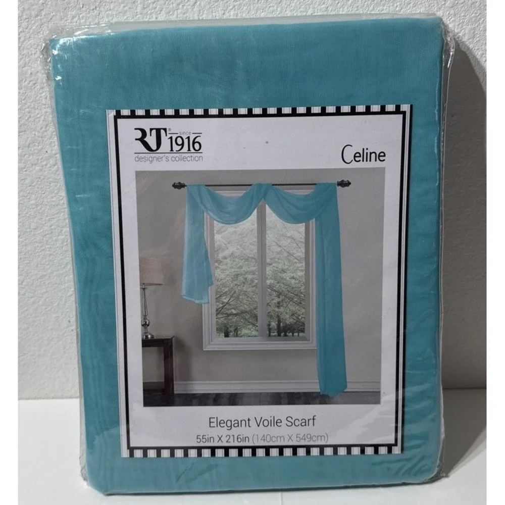 Celine Elegant Voile Scarf Sheer 55 x 216 in Polyester Curtain Valance AQUA Blue